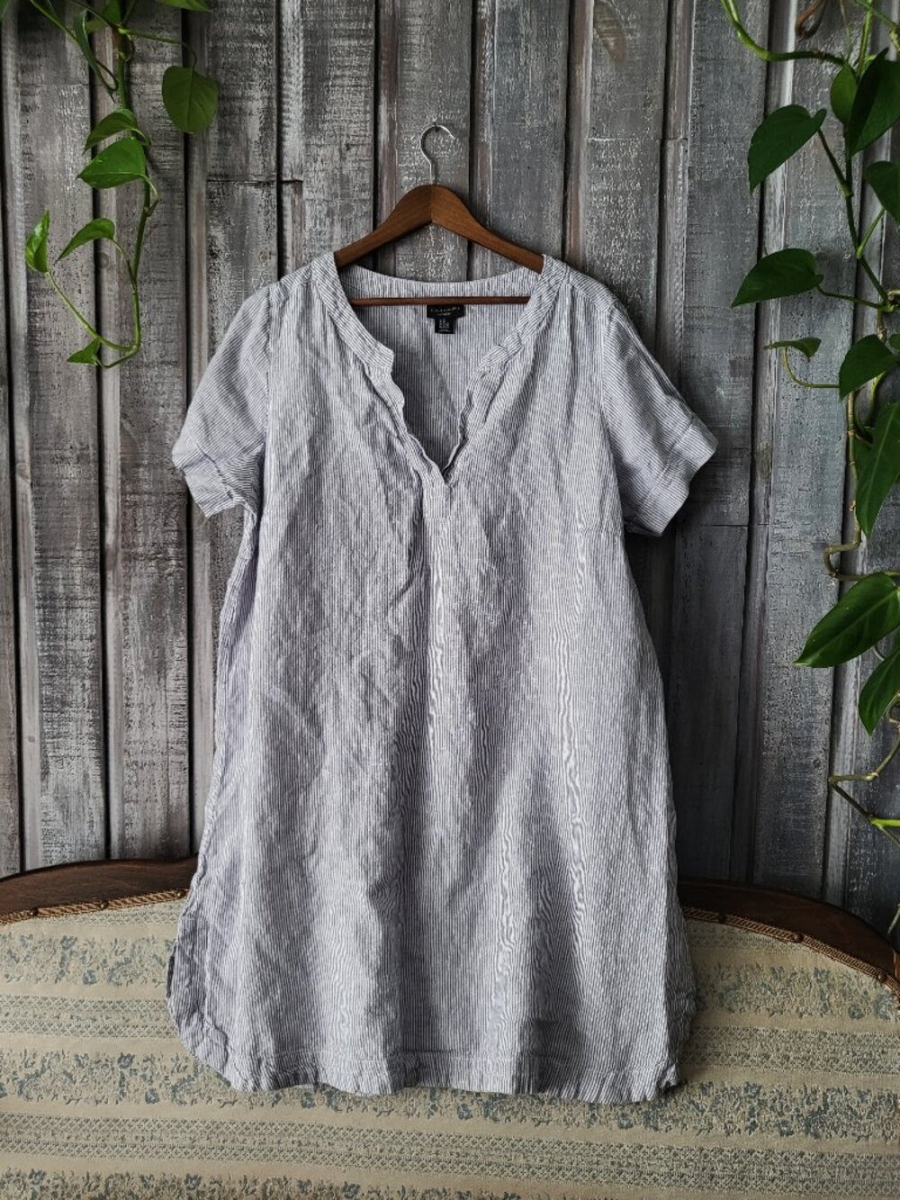 Tahari 100% Linen Striped Shift Dress Plus Size 2X